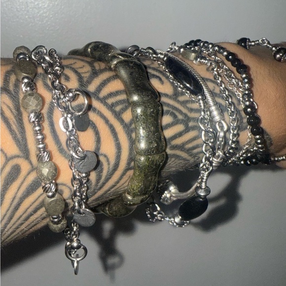 Merchant - Pyrite Triple Layered Toggle W. Coin Dangles Stainless Steel Bracelet - Picture 4 of 5